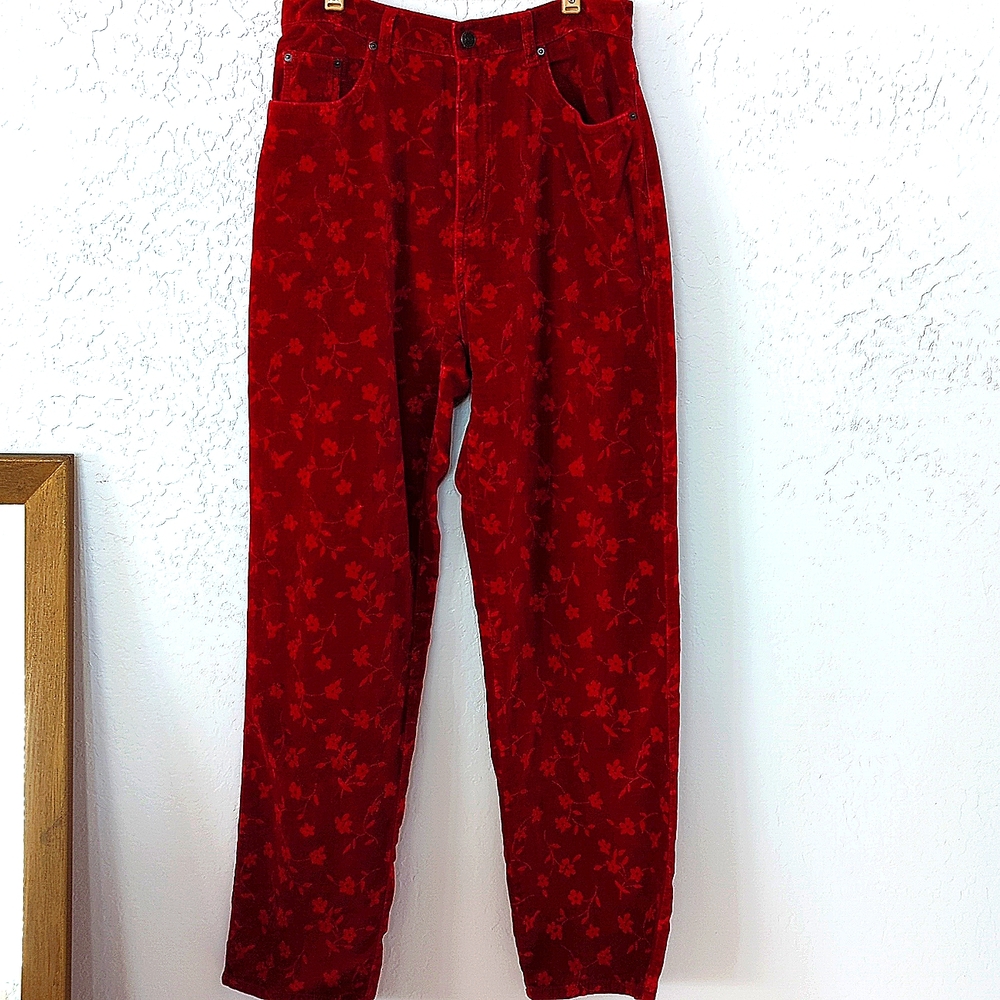 BILL BLASS Jeans High Rise Velvet Easy Fit pants Red Medium